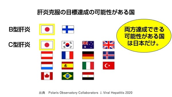 肝炎克服の目標達成の見込みがある国