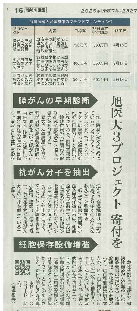 20250227旭医大3プロジェクト寄附を(北海道新聞).jpg