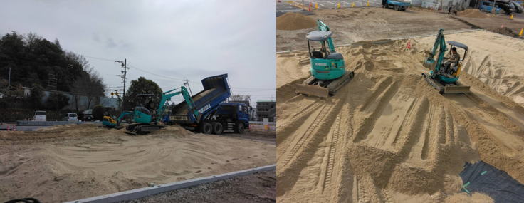 サンドコートへの砂入れ作業