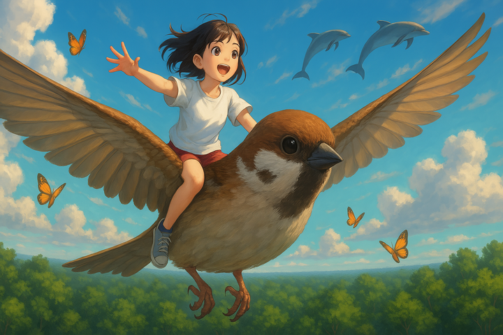 第3章のイメージ図。雀に乗る少女