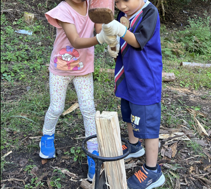 現地プログラムでの薪割り。