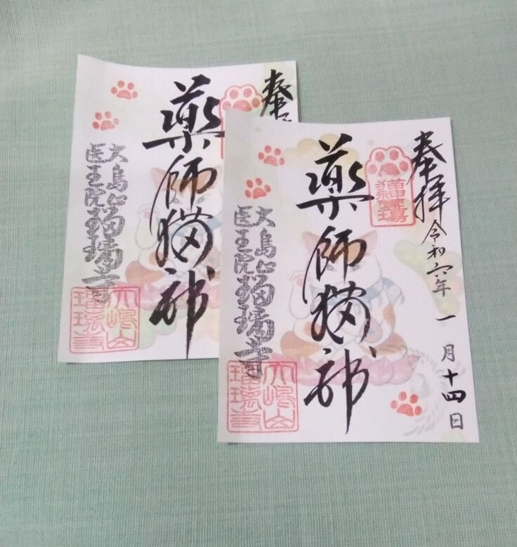 月替わり薬師猫神様縁日特別御朱印　12枚揃えると満願成就御朱印が！
