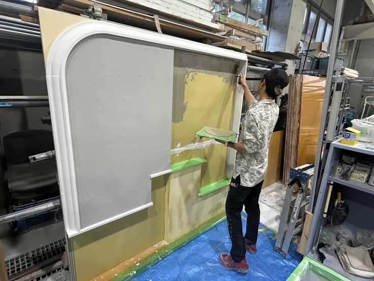 左官職種　通し練習　軽量鉄骨＋下塗りプラスター作業 都竹選手